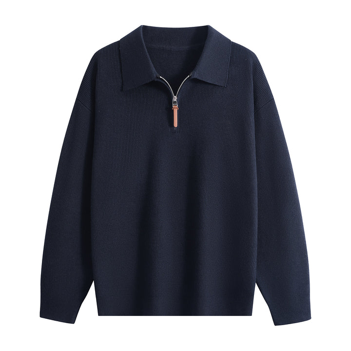 Damen Oversize Rippstrick-Pullover mit Polokragen & Kurz‑Zip Echoarchiv