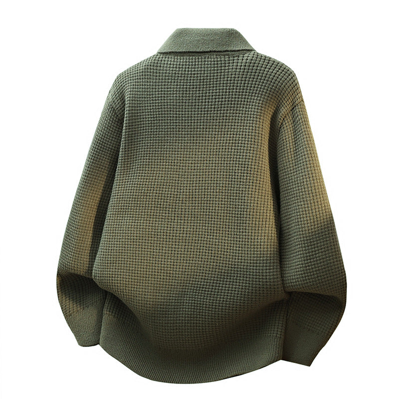 Herren Grobstrukturierte Hemdjacke-Strickcardigan mit Waffelstruktur, Hemdkragen & aufgesetzten Taschen Echoarchiv