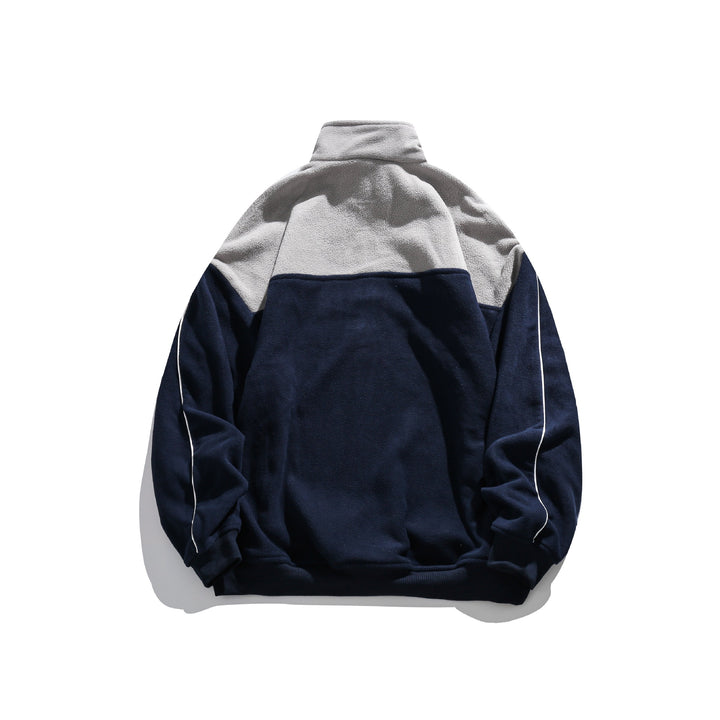 Unisex Fleece-Halbzip-Pullover mit hohem Kragen, Raglanärmeln und Kontrastpaneelen Echoarchiv