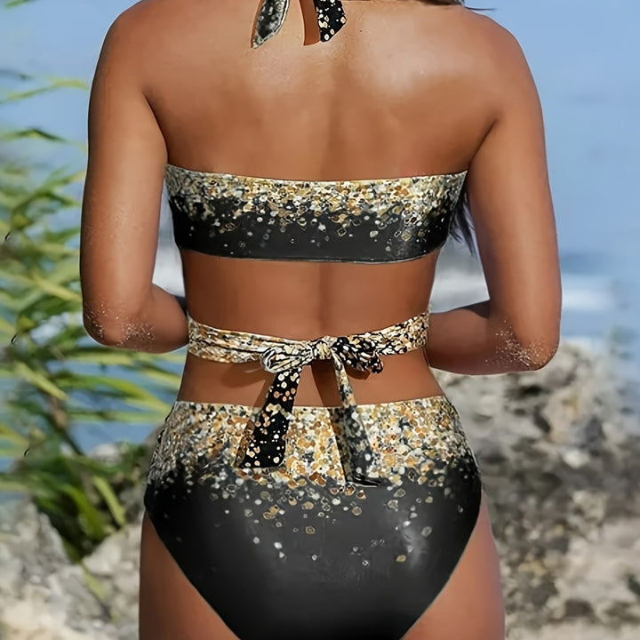 Damen Hochtailliertes Bikiniset mit verspieltem Knoten und schimmernden Akzenten Echo Archiv
