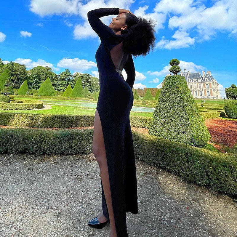 Damen Rückenfreies Maxikleid mit eleganter Rückenansicht und transparenten Ärmeln Echo Archiv