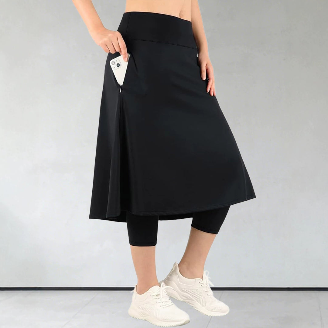 Damen Leggings mit integriertem Tellerrock und seitlicher Reißverschlusstasche echoarchiv-