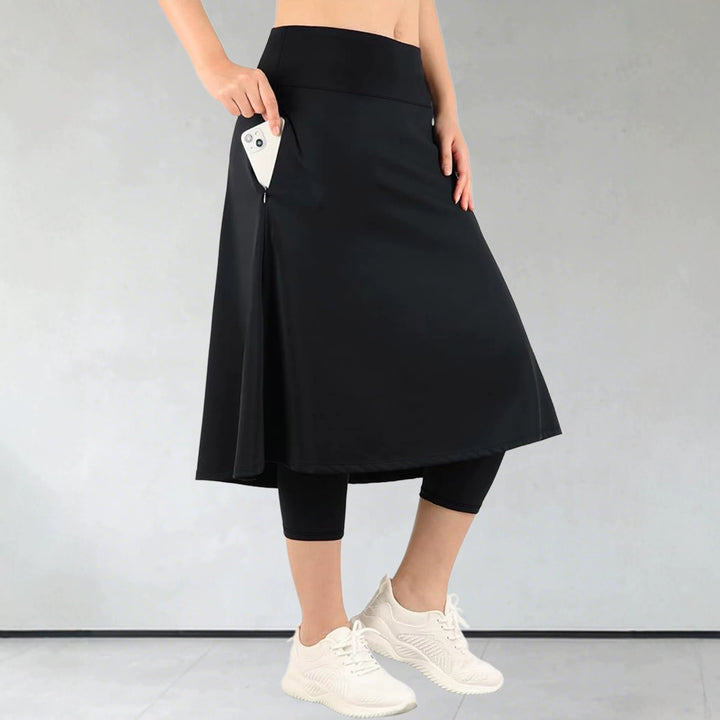 Damen Leggings mit integriertem Tellerrock und seitlicher Reißverschlusstasche echoarchiv-