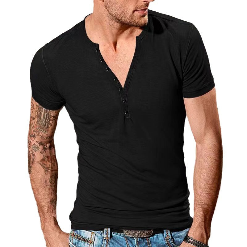 Herren Kurzarm Henley-T-Shirt mit Knopfleiste und weichem Baumwollmix Echoarchiv