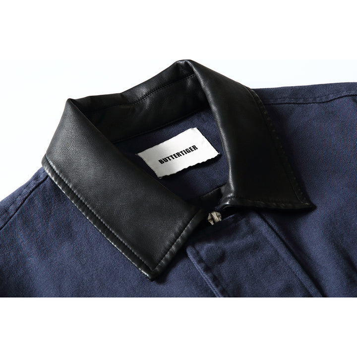 Herren Boxy-Canvas-Blouson mit kontrastierendem Kunstlederkragen und elastischem Saum Echoarchiv