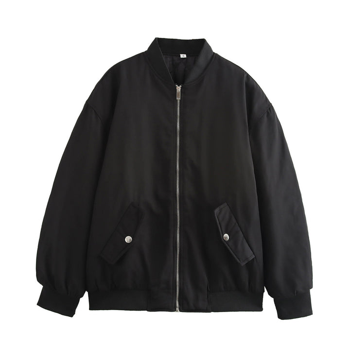 Damen oversized Bomberjacke mit Stehkragen, Reißverschluss und Druckknopf-Taschen – Avenza