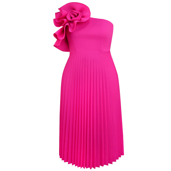Damen Faltenrock Abendkleid mit asymmetrischem Schnitt und dekorativer Blütenapplikation Echo Archiv