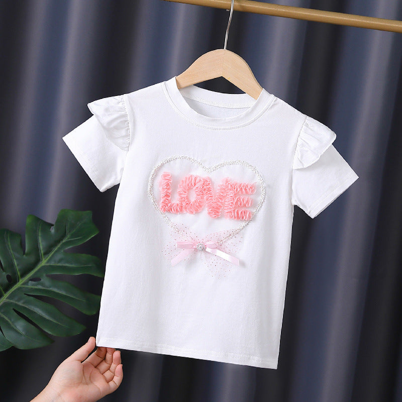 Mädchen T-Shirt mit Rüschendetails und Herzen-Applikation Echo Archiv