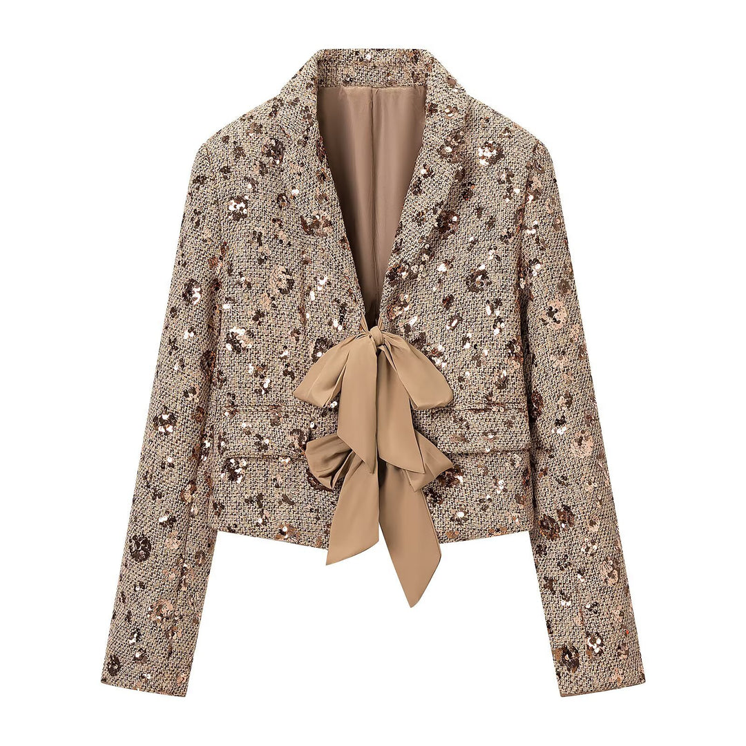 Damen Pailletten-Tweedjacke mit dekorativem Schleifenverschluss Echo Archiv