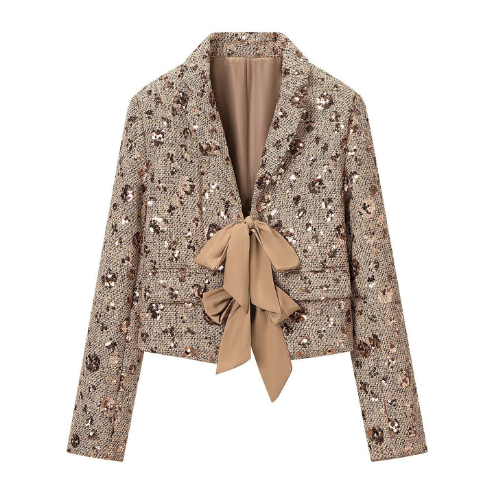 Damen Pailletten-Tweedjacke mit dekorativem Schleifenverschluss Echo Archiv
