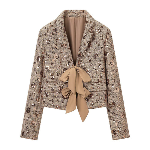 Damen Pailletten-Tweedjacke mit dekorativem Schleifenverschluss Echo Archiv
