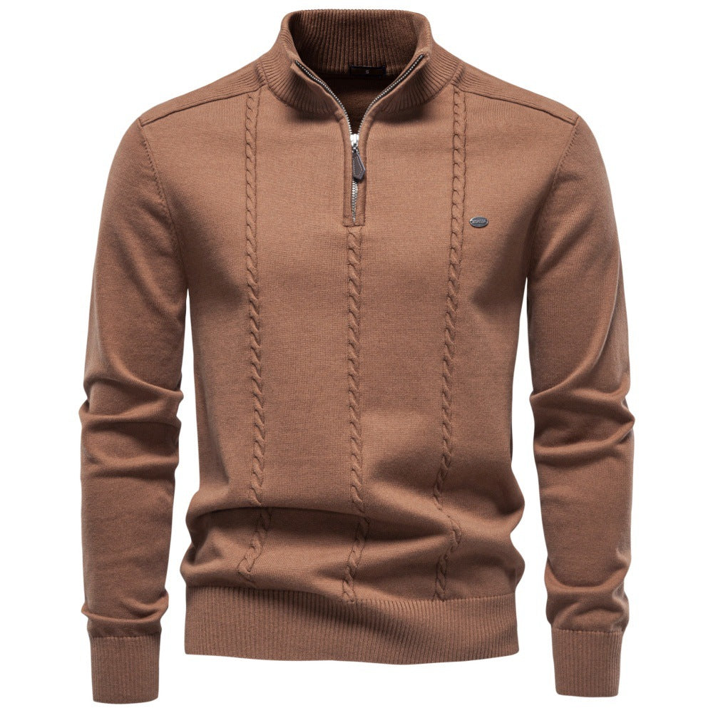 Herren Feinstrickpullover mit halbem Reißverschluss und vertikalem Zopfmuster Echoarchiv