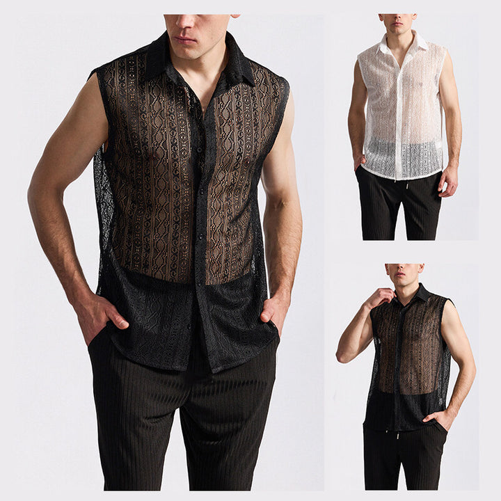 Herren ärmelloses Design-Hemd aus filigraner Spitzenstruktur Echoarchiv