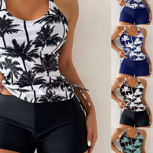 Damen Sportliches Tankini-Set mit modischem Palmendruck und hoher Taille Echo Archiv