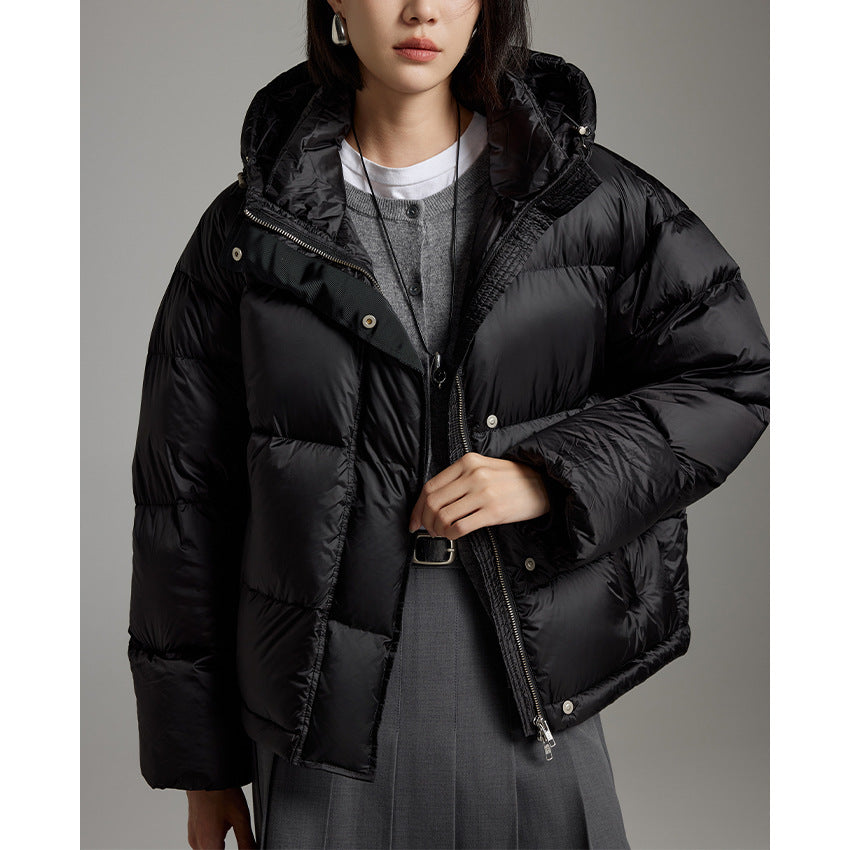 Damen Kurze boxy gesteppte Daunenjacke mit Kapuze Echoarchiv