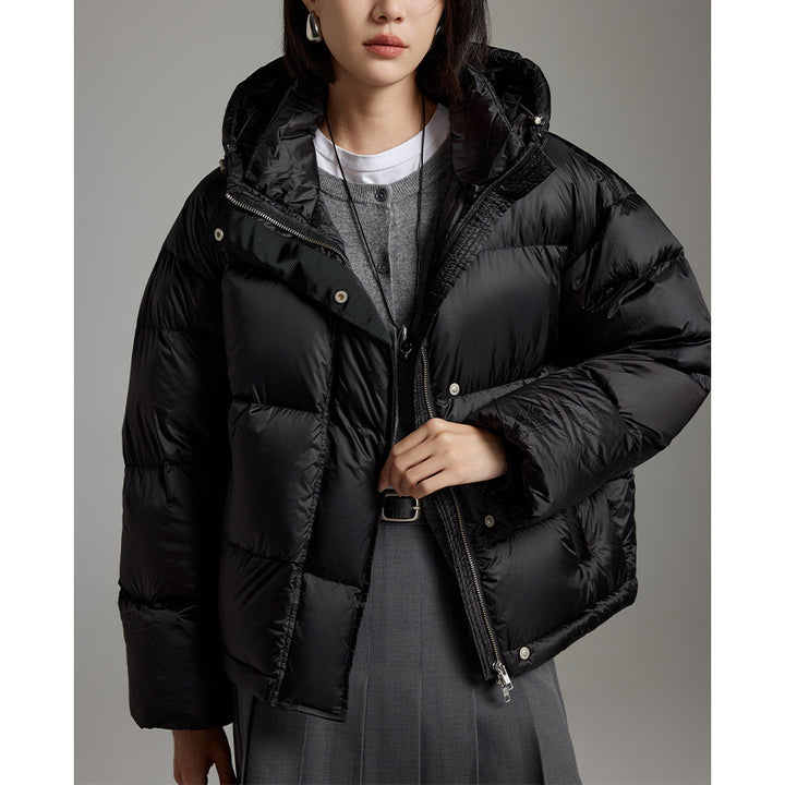 Damen Kurze boxy gesteppte Daunenjacke mit Kapuze Echoarchiv