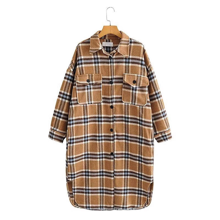 Damen Oversize Karo-Hemdjacke im Longline-Cut mit aufgesetzten Brusttaschen Echo Archiv