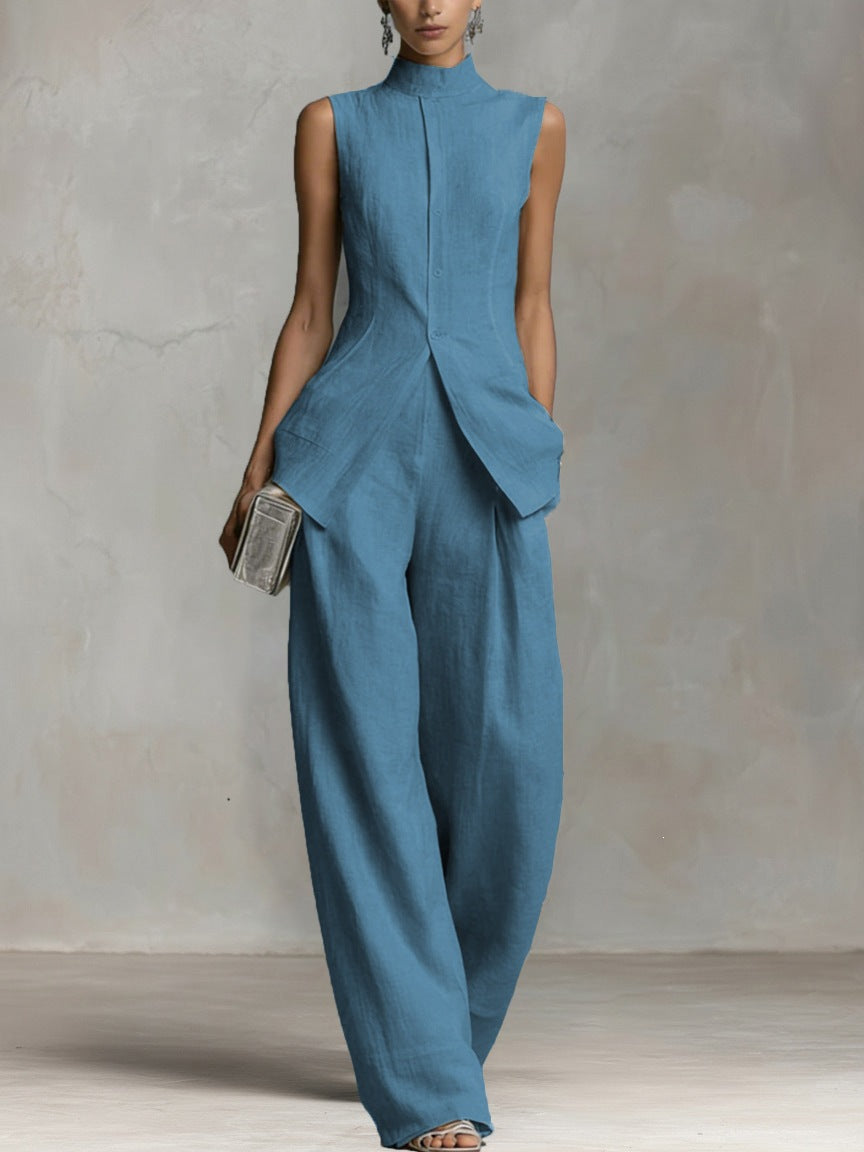 Damen Eleganter suit mit hochgeschlossenem Kragen und weitem Bein Echoarchiv