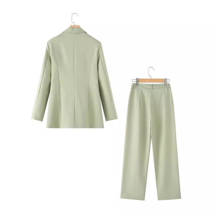 Damen nan tailliertes Blazer- und Highwaist-Hose Zweiteiler mit Bindegürtel Echo Archiv