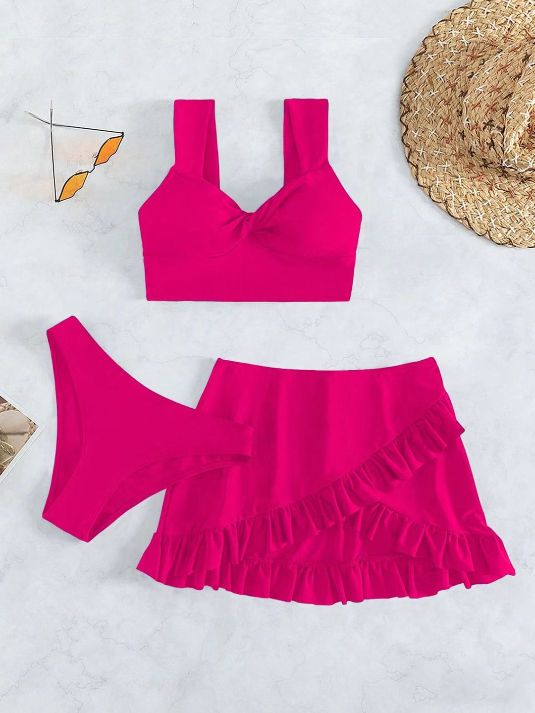 Damen Freizeit-Bikini-Set mit Wickelrock und stützenden Trägern Echo Archiv