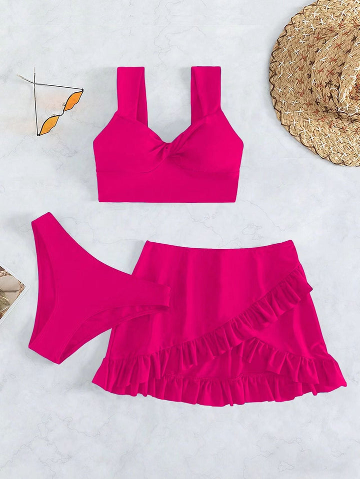 Damen Freizeit-Bikini-Set mit Wickelrock und stützenden Trägern Echo Archiv