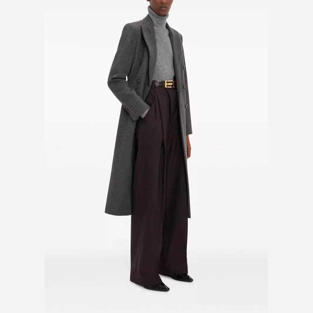 Damen Doppelreihiger Longcoat im Tailoring‑Look mit schmaler Silhouette und markanter Schulter Echoarchiv