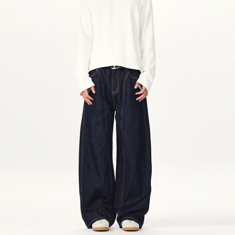 Unisex Ultraweite tiefsitzende Baggy-Jeans aus rohem Denim mit Kontrastnähten Echo Archiv
