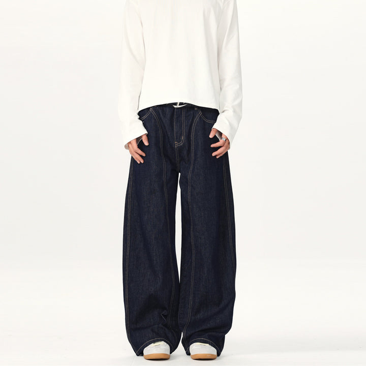 Unisex Ultraweite tiefsitzende Baggy-Jeans aus rohem Denim mit Kontrastnähten Echo Archiv
