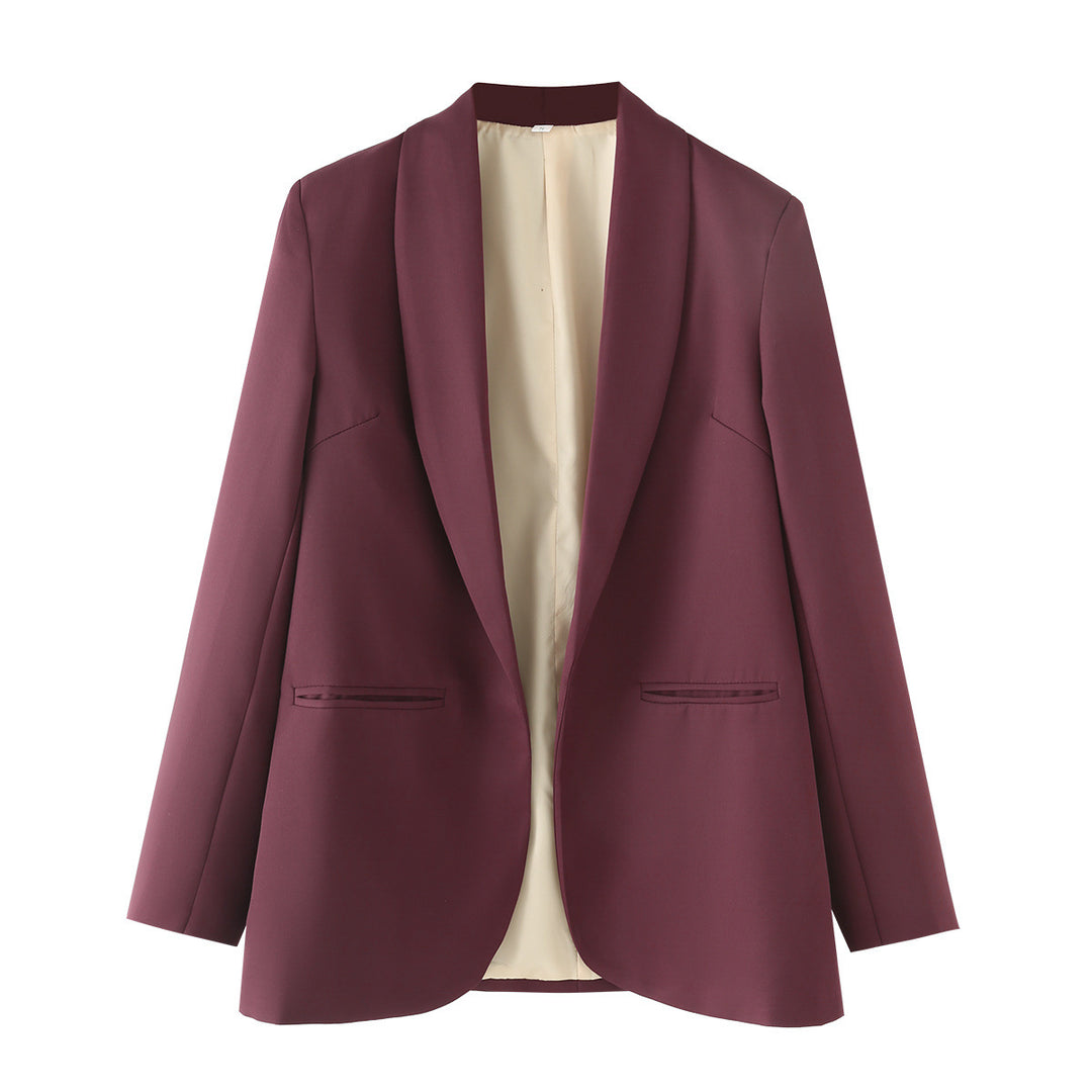 Damen eleganter Longblazer mit Schalkragen, unstrukturiertem Fall und paspelierten Leistentaschen – Valéne