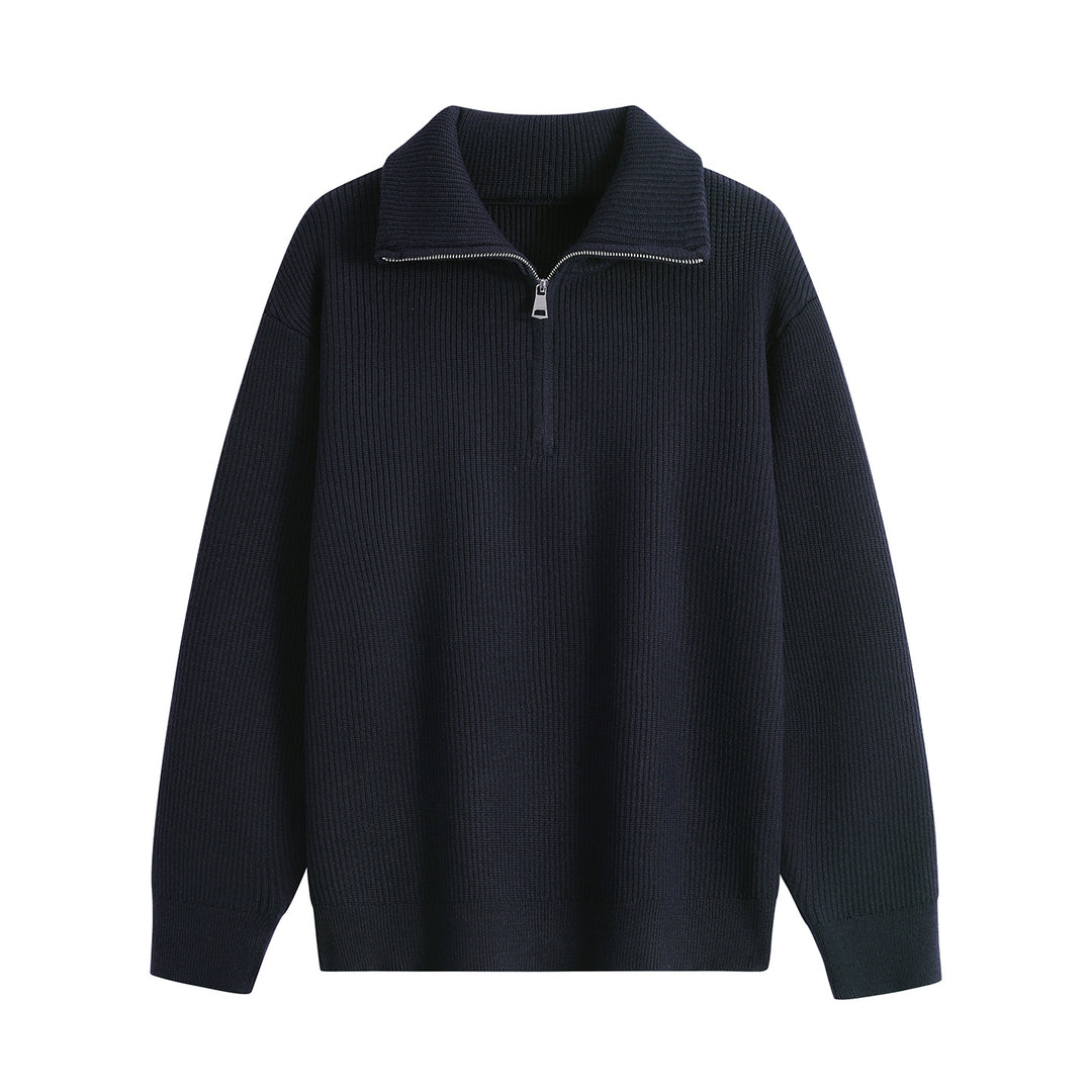 Herren Halbzip-Strickpullover mit Rippenstruktur und großem Umlegekragen Echoarchiv