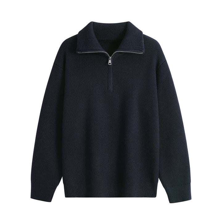 Herren Halbzip-Strickpullover mit Rippenstruktur und großem Umlegekragen Echoarchiv