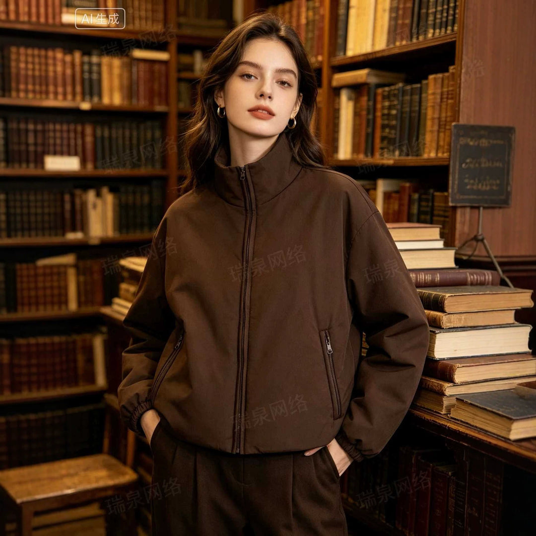 Damen Kurze Boxy‑Steppjacke mit hohem Stehkragen, Reißverschlusstaschen und elastischen Bündchen Echoarchiv