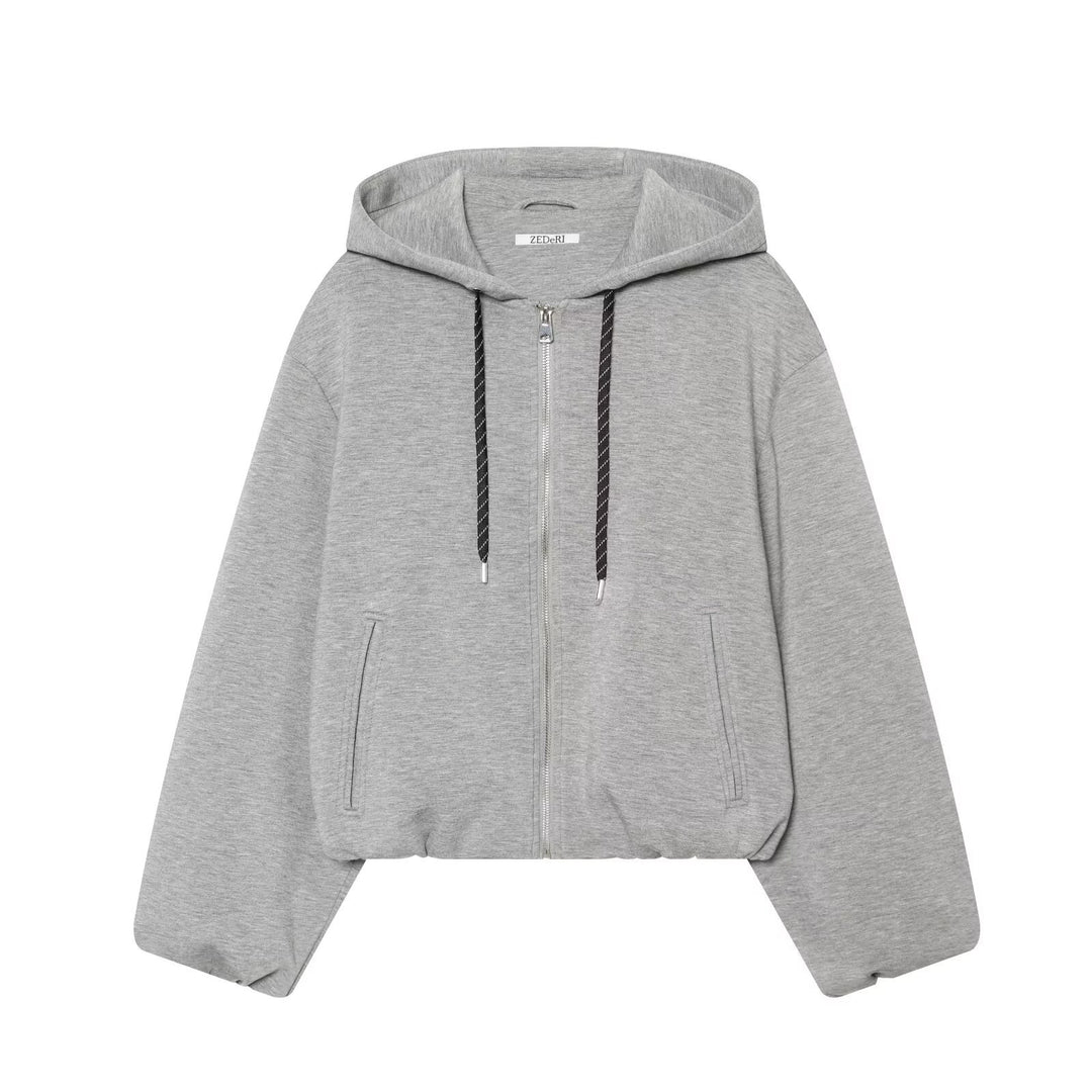 Damen Cropped Kapuzen-Zipjacke mit weitem Oversize-Schnitt Echo Archiv