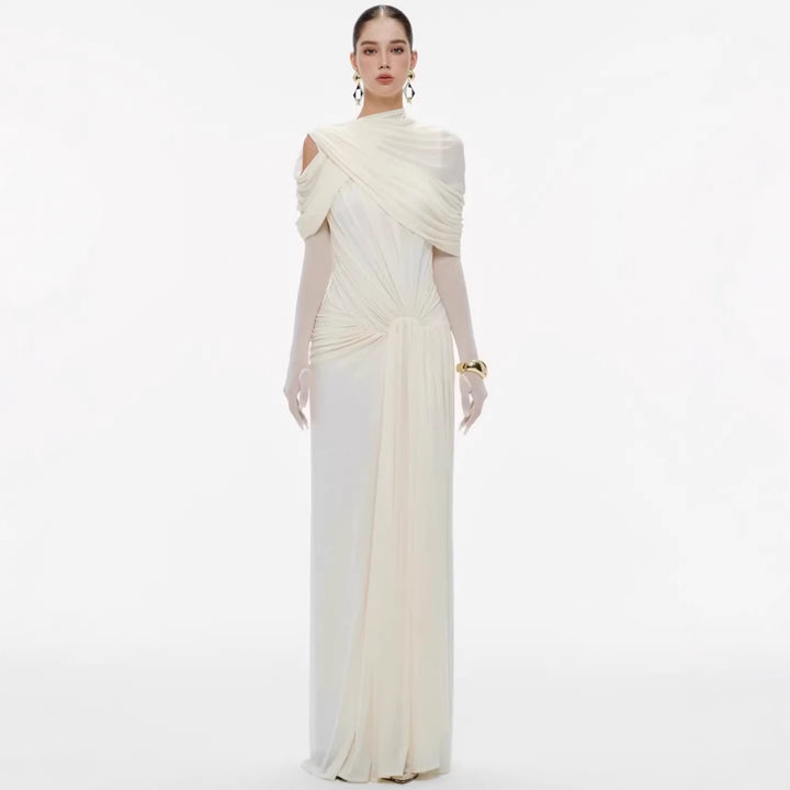 Damen elegantes Maxikleid mit innovativen Drapierungsdetails und asymmetrischem Oberteil Echo Archiv