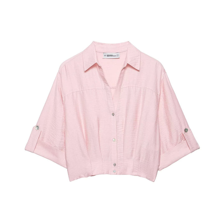 Damen Kastige Cropped-Bluse mit Hemdkragen, verkürztem Saum und Aufrollärmeln Echo Archiv