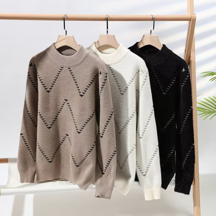 Damen Gemütlicher Strickpullover mit modernem Wellenmuster Echoarchiv