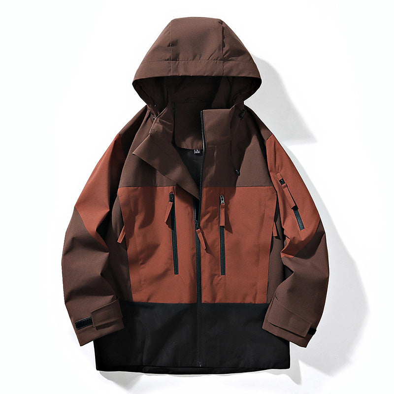 Herren Wasserabweisende Colorblock-Outdoorjacke mit Kapuze, Mehrfach-Reißverschlusstaschen und verstellbaren Bündchen Echo Archiv