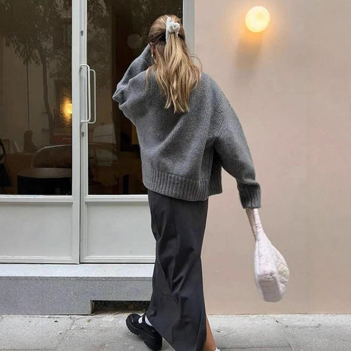 Damen Oversize gerippter Kurzpullover mit Halbzip und überschnittener Schulter – Avérine