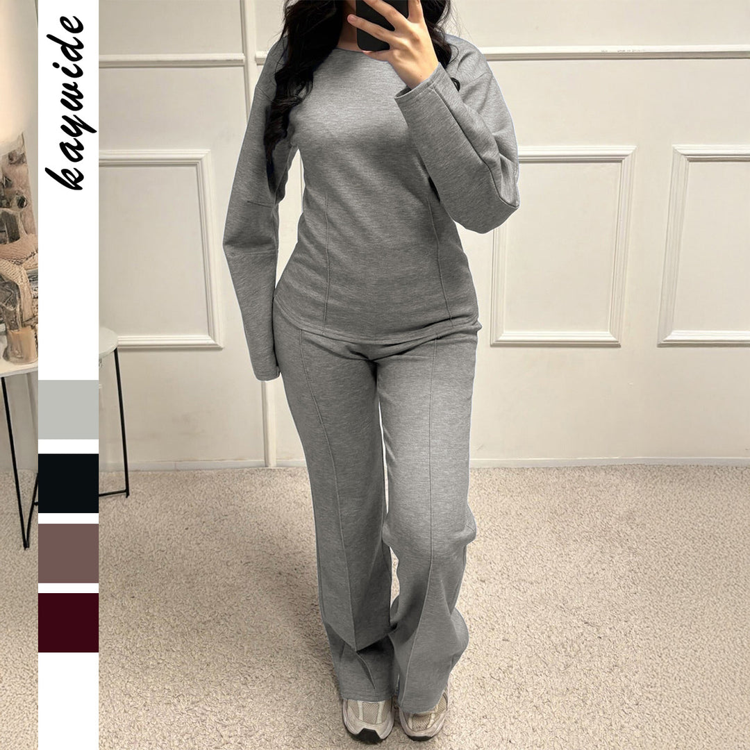 Damen nan weiches Lounge-Set mit tailliertem Sweatshirt, formgebenden Nahtdetails und weitem Palazzohosen-Bein Echo Archiv