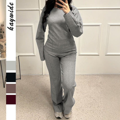 Damen nan weiches Lounge-Set mit tailliertem Sweatshirt, formgebenden Nahtdetails und weitem Palazzohosen-Bein Echo Archiv