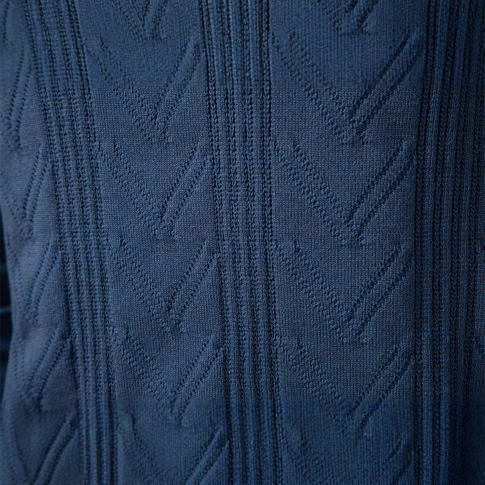 Herren nan feiner Strick-Polopullover mit V-Ausschnitt, Zickzackstruktur und Kentkragen Echo Archiv