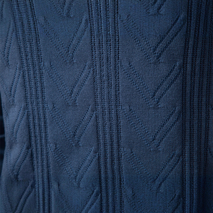 Herren nan feiner Strick-Polopullover mit V-Ausschnitt, Zickzackstruktur und Kentkragen Echo Archiv