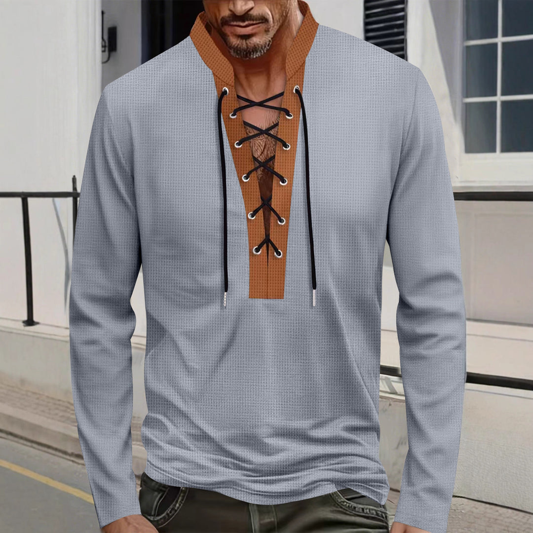 Herren modisches Langarmshirt mit einzigartigem Schnürdesign und ansprechendem Kragen Echoarchiv