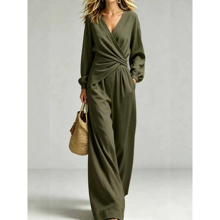 Damen Wickel-Jumpsuit mit weitem Bein und V-Ausschnitt Echoarchiv
