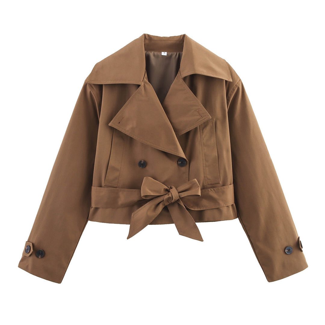 Damen Cropped Trenchjacke mit breitem Revers, Taillengürtel und Doppelknopfreihe Echo Archiv