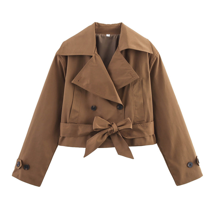 Damen Cropped Trenchjacke mit breitem Revers, Taillengürtel und Doppelknopfreihe Echo Archiv