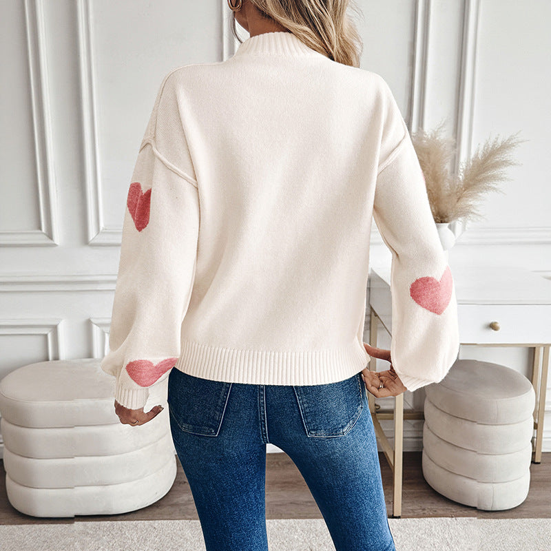Damen Kuscheliger Strickpullover mit Herzjacquard und Stehkragen Echoarchiv