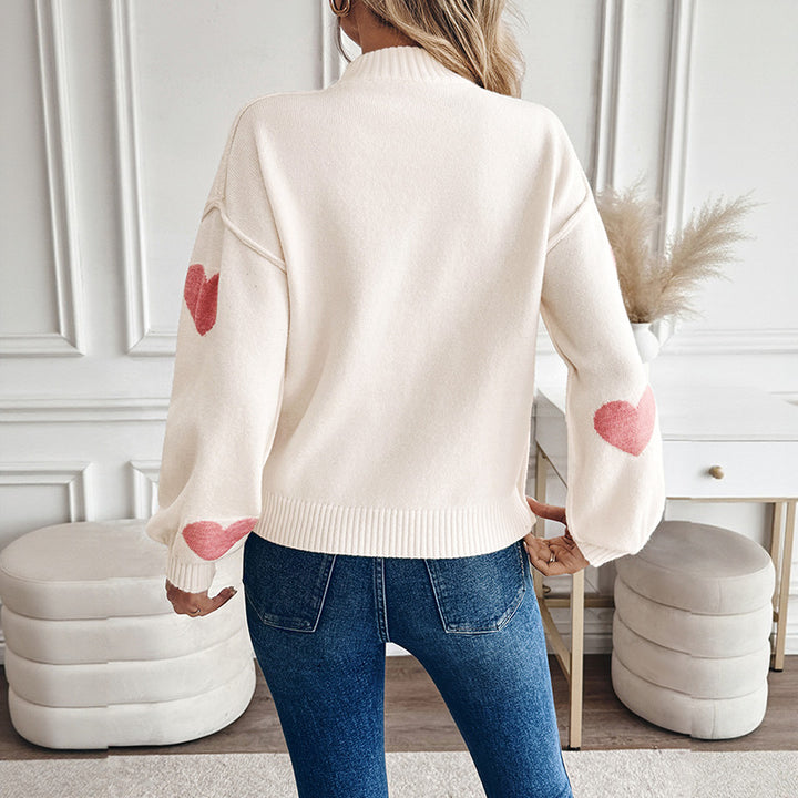 Damen Kuscheliger Strickpullover mit Herzjacquard und Stehkragen Echoarchiv