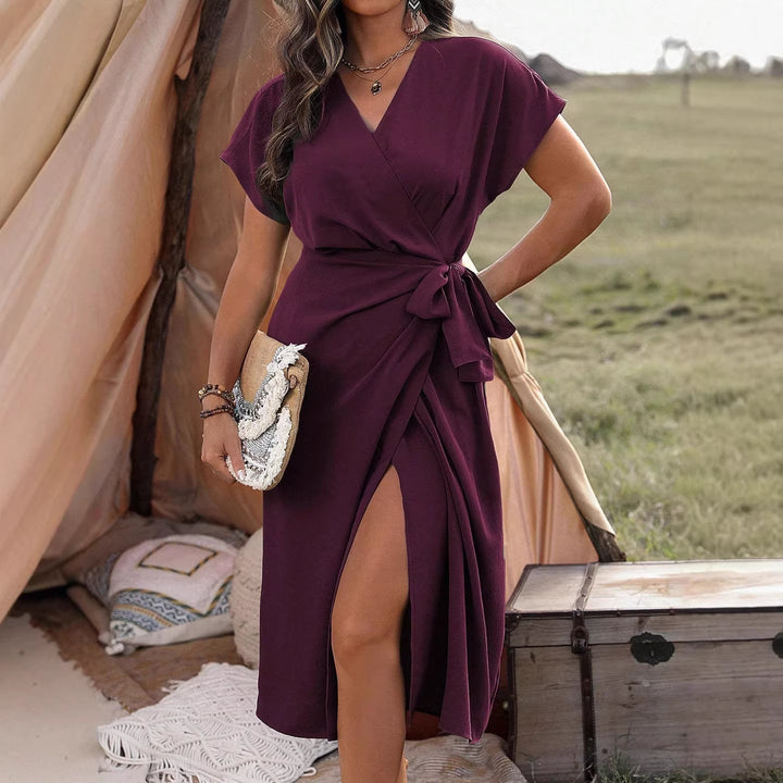 Damen Wickelkleid mit hohem Schlitz und elegantem V-Ausschnitt Echoarchiv