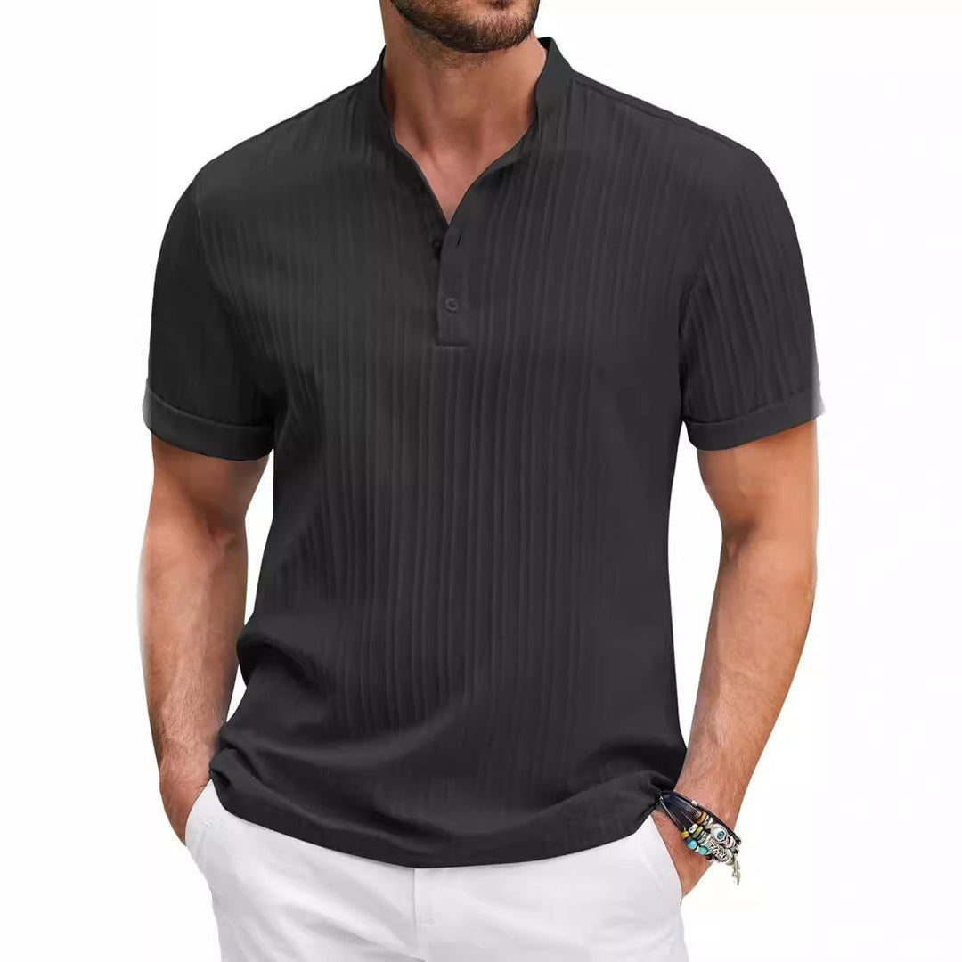 Herren Kurzarm Henley-T-Shirt mit strukturiertem Design Echoarchiv